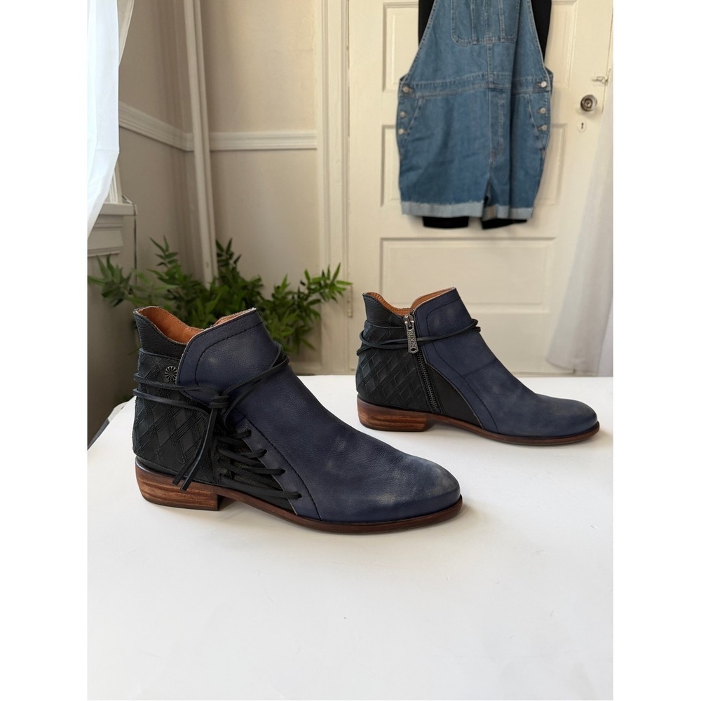 Veracruz Artisan Salt Of The Earth Blue Leather Booties Rustic Boho Western 40